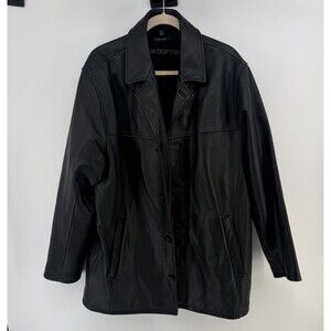 Claiborne Leather Jacket Coat Black Pebble Grain  Full-Zip Men's Large Coat